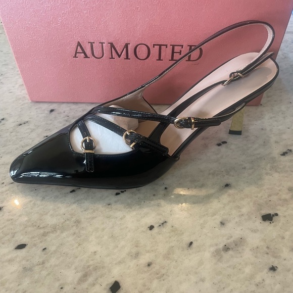 AUMOTED Womens Slingback Stiletto Pointed Toe Metallic Buckle Pumps 8.5, BNIB - Picture 4 of 12
